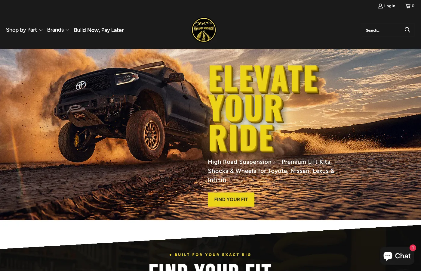 Highroad Suspension off-road parts store website by Coastform Studio