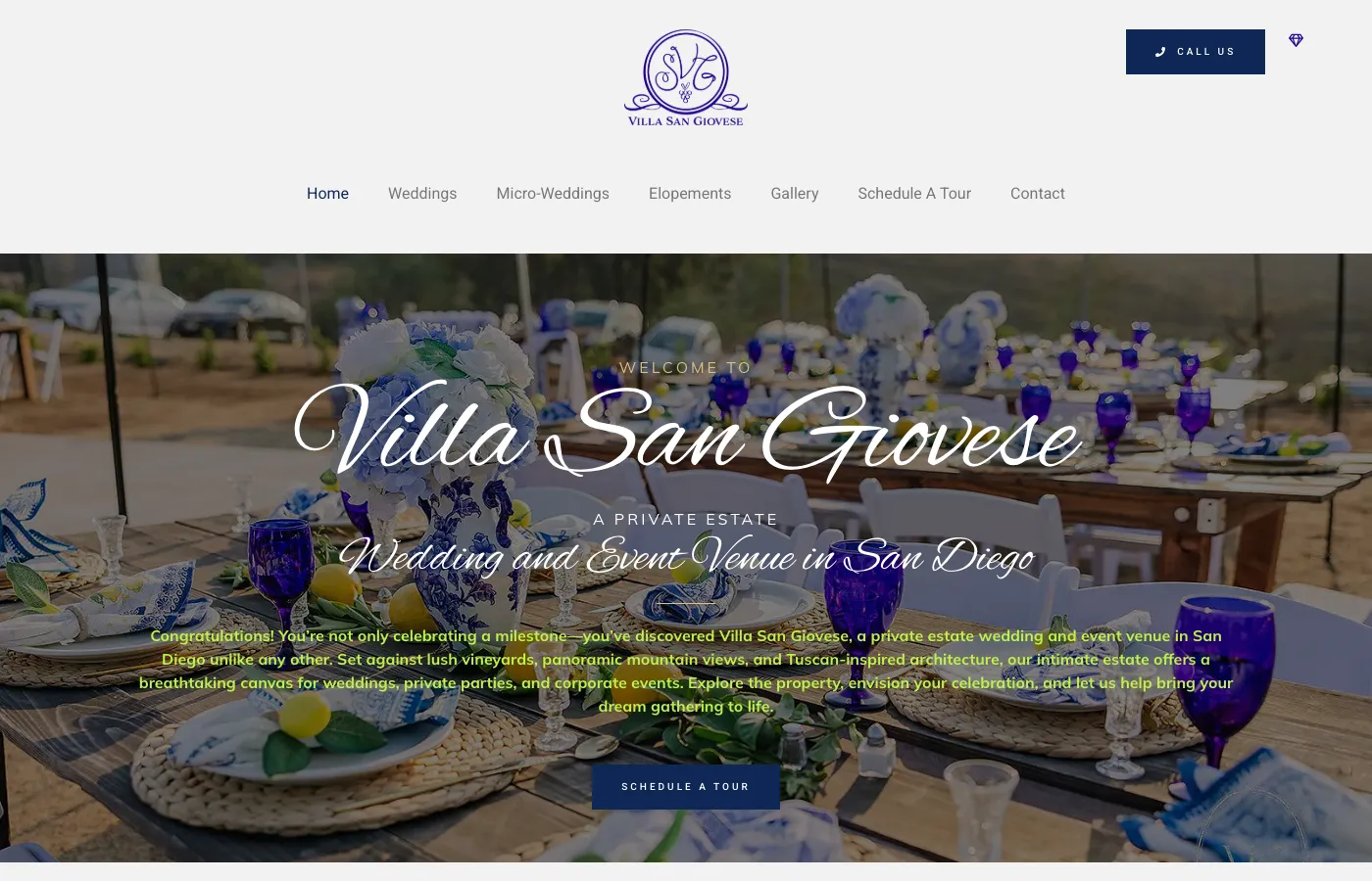 Villa San Giovese wedding venue website by Coastform Studio